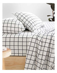 Grid Black Flannelette Sheet Set by Bambury