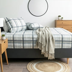 175 GSM Egyptian Cotton Flannelette Fitted and Pillow Case Set Heathered Plaid by Park Avenue
