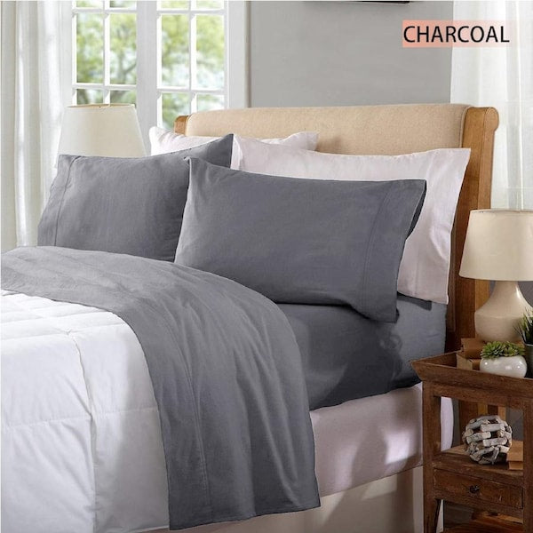 100% Egyptian Cotton Charcoal Flannelette Sheet Set