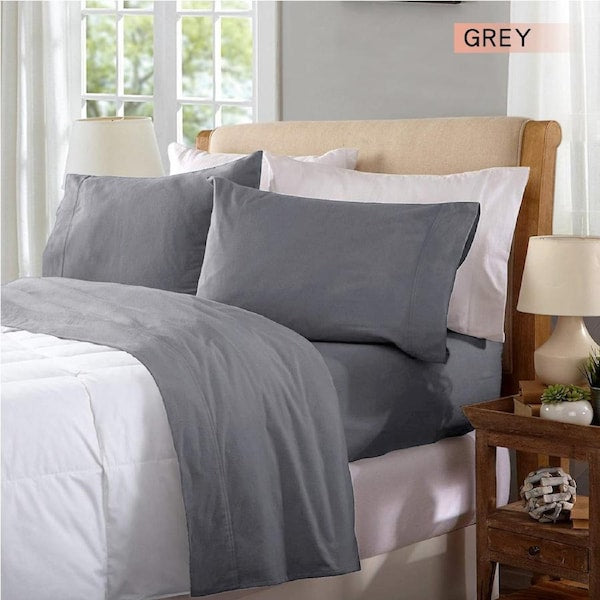 100% Egyptian Cotton Grey Flannelette Sheet Set