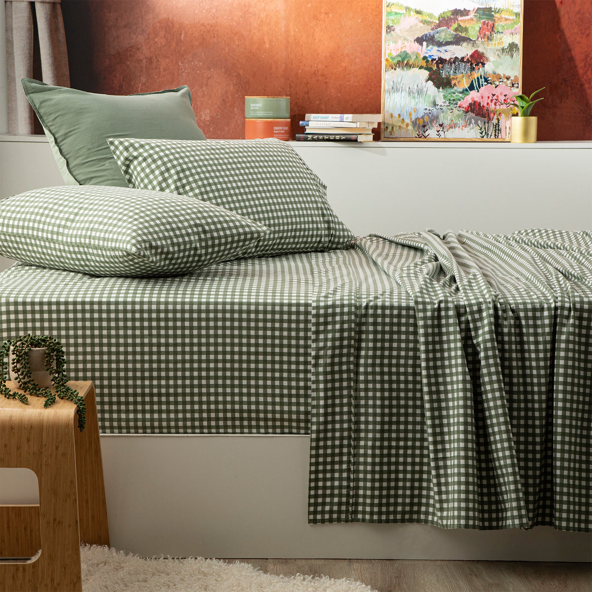 175 GSM Egyptian Cotton Flannelette Sheet Set Gingham by Park Avenue