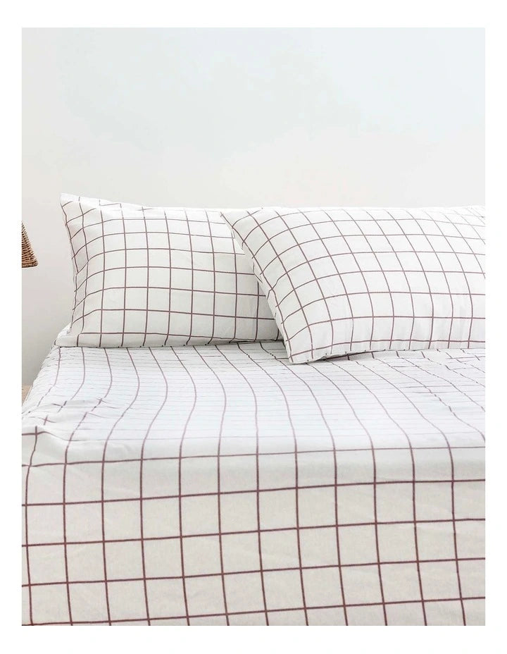Grid Boysenberry Flannelette Fitted Sheet Set by Bambury