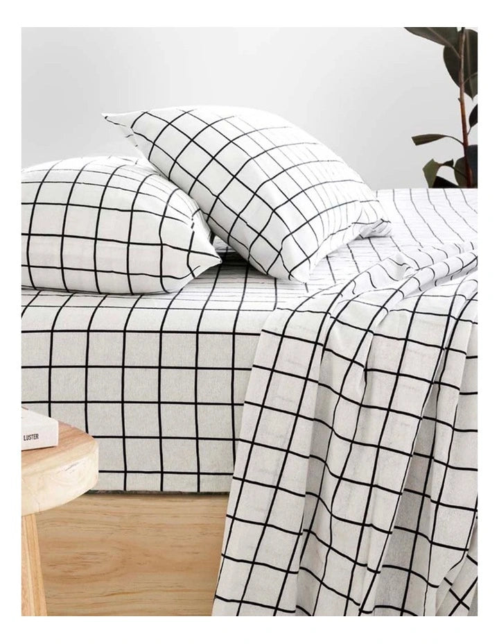 Grid Black Flannelette Sheet Set by Bambury