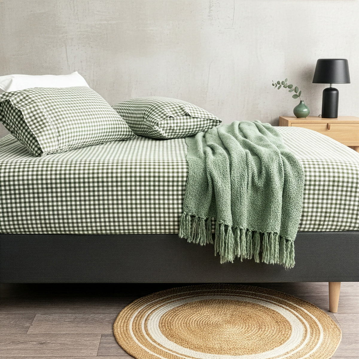 175 GSM Egyptian Cotton Flannelette Fitted and Pillow Case Set Gingham by Park Avenue